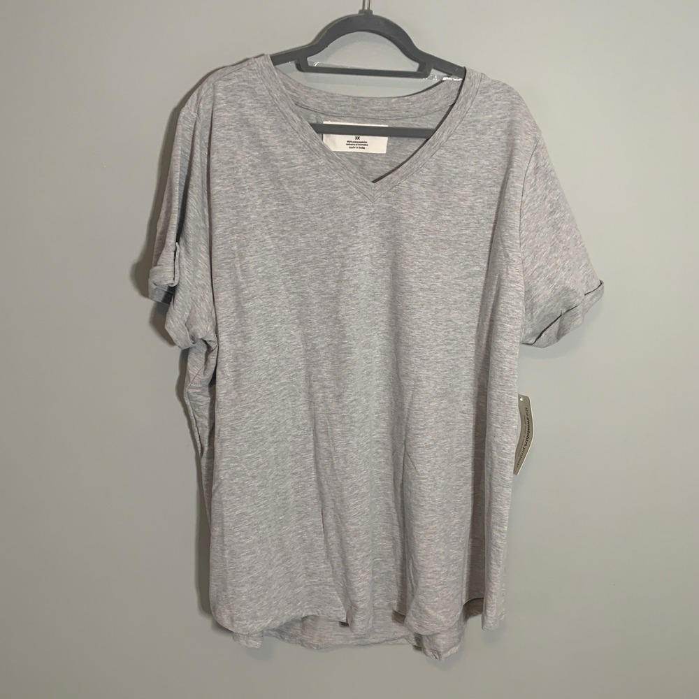 NEW The Sweatshirt Project Womens 3X Grey‎ V Neck Oversized Roll Sleeve Top